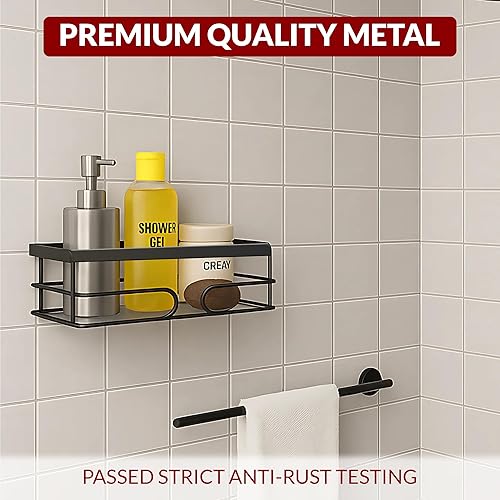 Miniatura 7 de Organizador de ducha esquinero  Organizador de baño de acero inoxidable resistente al óxido con ganchos  Estante montado en la pared sin taladrar