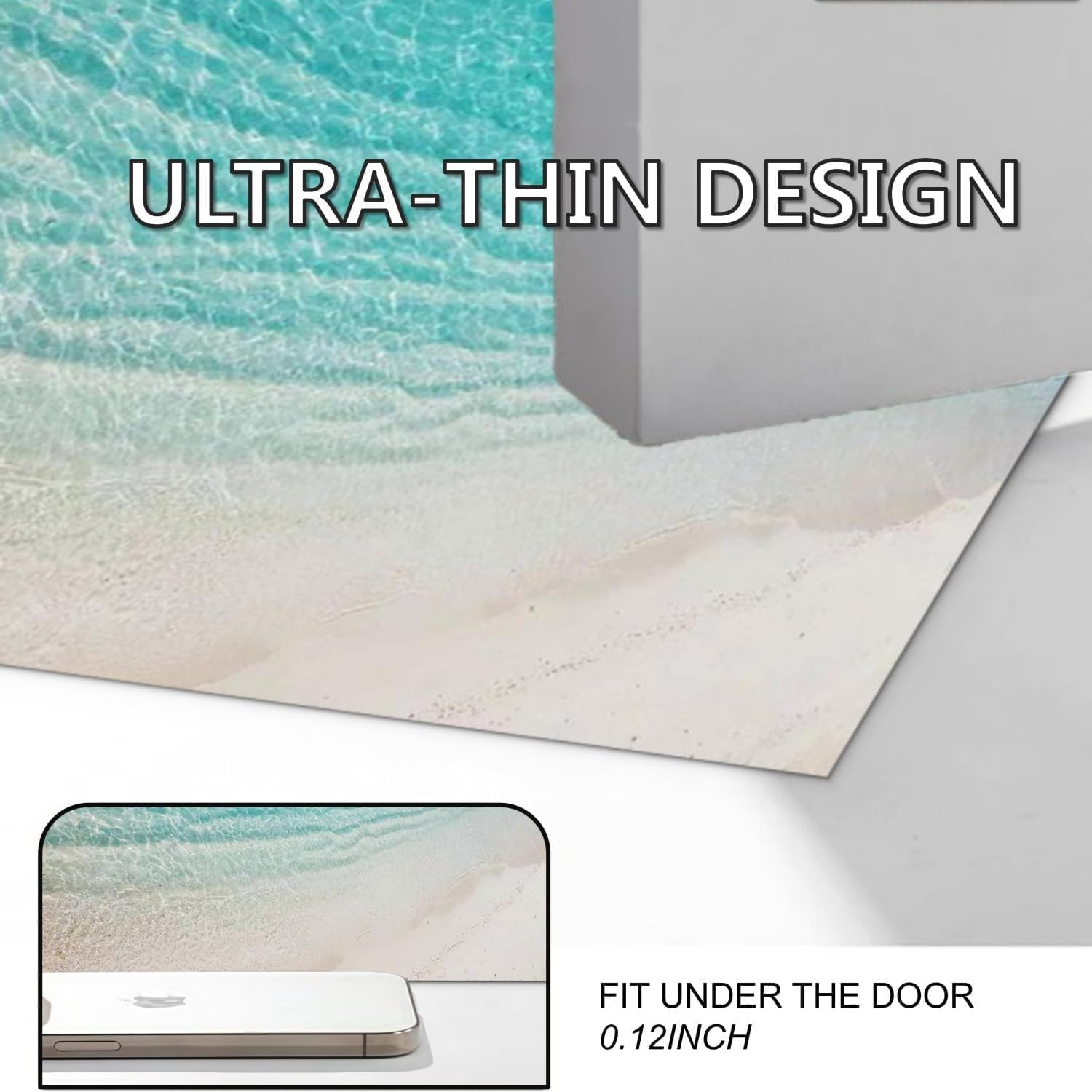 Ultra Thin Bath Mat, Teal Bath Mat, 1/10 in Thin Bathroom Rugs Fit Under Door, Non-Slip Rubber Backing, Absorbent, Quick-Dry, Washable Funny Beach Decor for Shower and Tub, 35‘’X24''