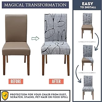 SPRINGRICO Chair Covers for Dining Room Set of 4, Stretch Dining Chair Cover, Washable Spandex Kitchen Parsons Chair Slipcovers, Removable Seat Protector for Home or Party (4 Pack, Lotus Gray)