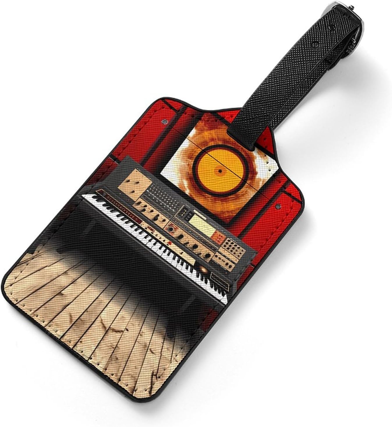 Music Studio Luggage Tag PU Leather, Personalized Suitcase Tag with Name Card, Durable Travel Bag Identifier for Luggage, Backpack, Gym Bag, Aesthetic Travel Accessory