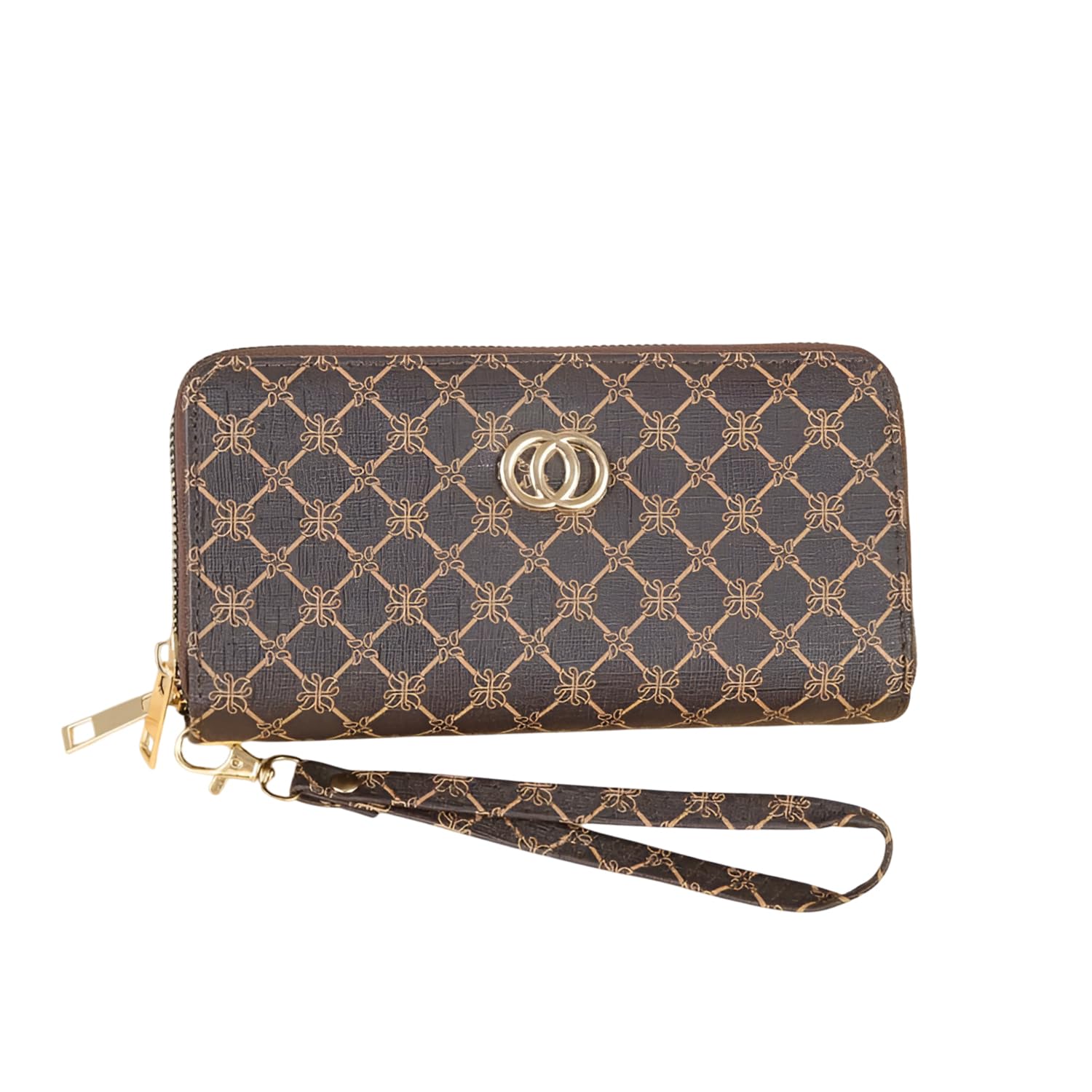 Women's Zip-Around Wallet with, Flower Pattern,Card and Coin Holder(Brown)-image-47