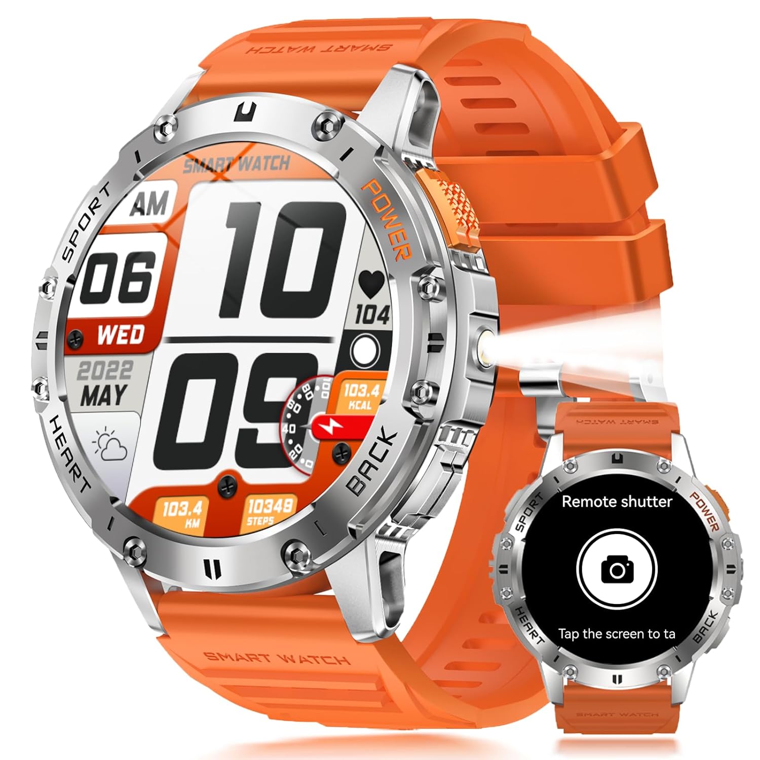 Military Smart Watches for Men with Flashlight 170 Sport Modes 1 43 AMOLED Screen 530mAh Answer Make Calls