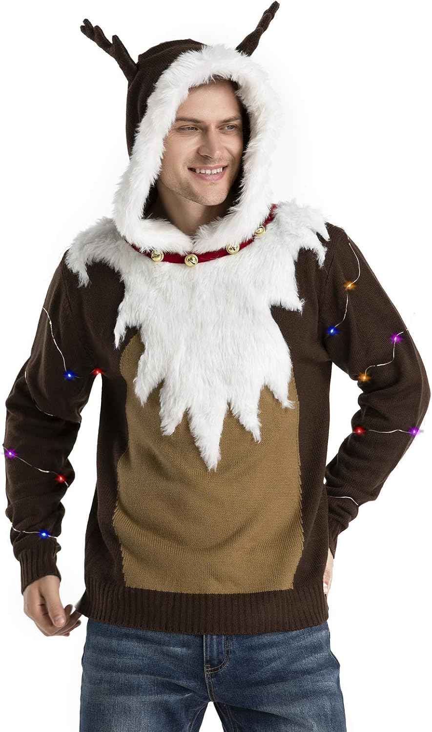 Men's LED Ugly Christmas Sweater Unisex Funny Novelty Knit Pullover with Lights