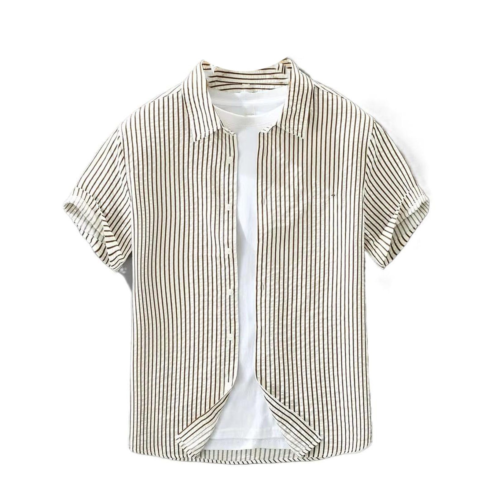 Camicetta da Uomo a Righe con Colletto abbattuto, Top a Maniche Corte Casual da pendolare per Estate
