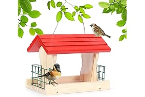 MIXXIDEA Cedar Bird Feeder for Outside, Garden Roof Feeder with Suet Cages