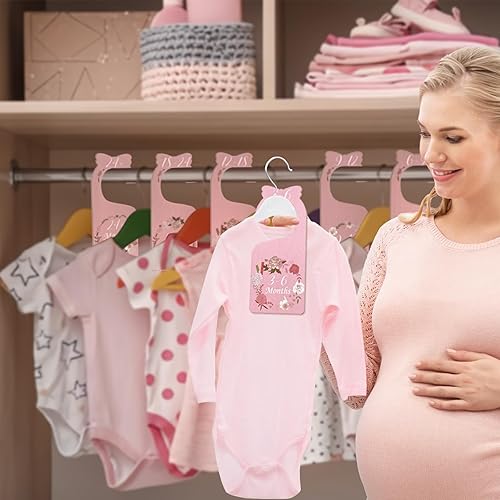 Miniatura 5 de Divisores de armario para bebé, paquete de 8 unidades de flores rosas de madera de doble cara para ropa de bebé, organizador de tamaño de ropa de
