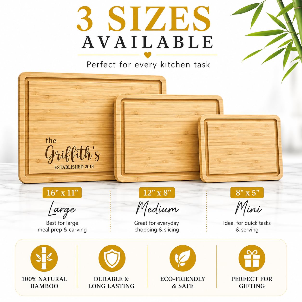 Personalized Cutting Board, Custom Bamboo Engraved Charcuterie Boards - Present for Wedding, Bridal Shower, Anniversary, Housewarming Gift Idea for Couples, Engraved Chopping Boards.