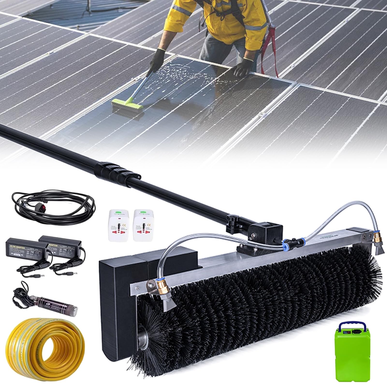 YNBSHGAA Telescopic Solar Panel Cleaning Brush with 60cm Adjustable Brush Head, 3.5-7.5m Pole, Electric Cleaning Tool for Photovoltaic Panels
