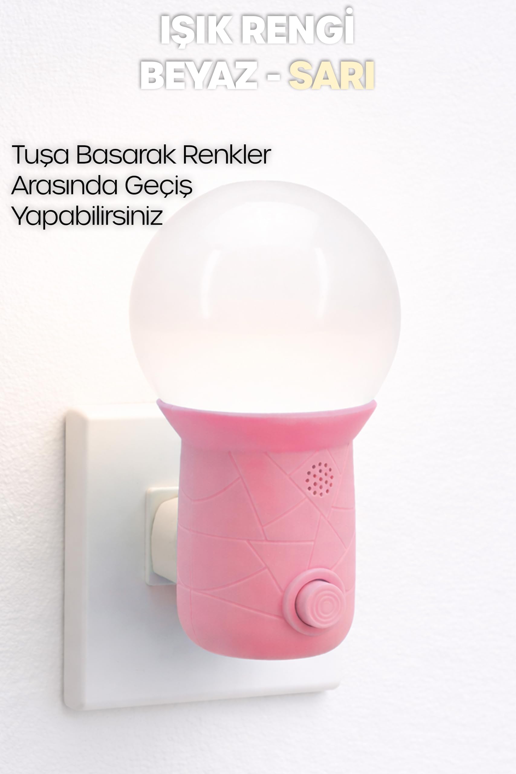 2li Gece Lambası Kubbe Tip 2 MOD Sarı-Beyaz Işık Koridor Hol Işığı Uyuma Işığı Pembe+Turkuaz GC11