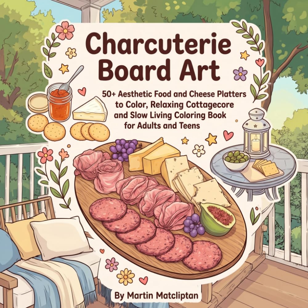 Charcuterie Board Art: 50+ Aesthetic Food and Cheese Platters to Color, Relaxing Cottagecore and Slow Living Coloring Book for Adults and Teens (Cozy Cottage & Slow Living)