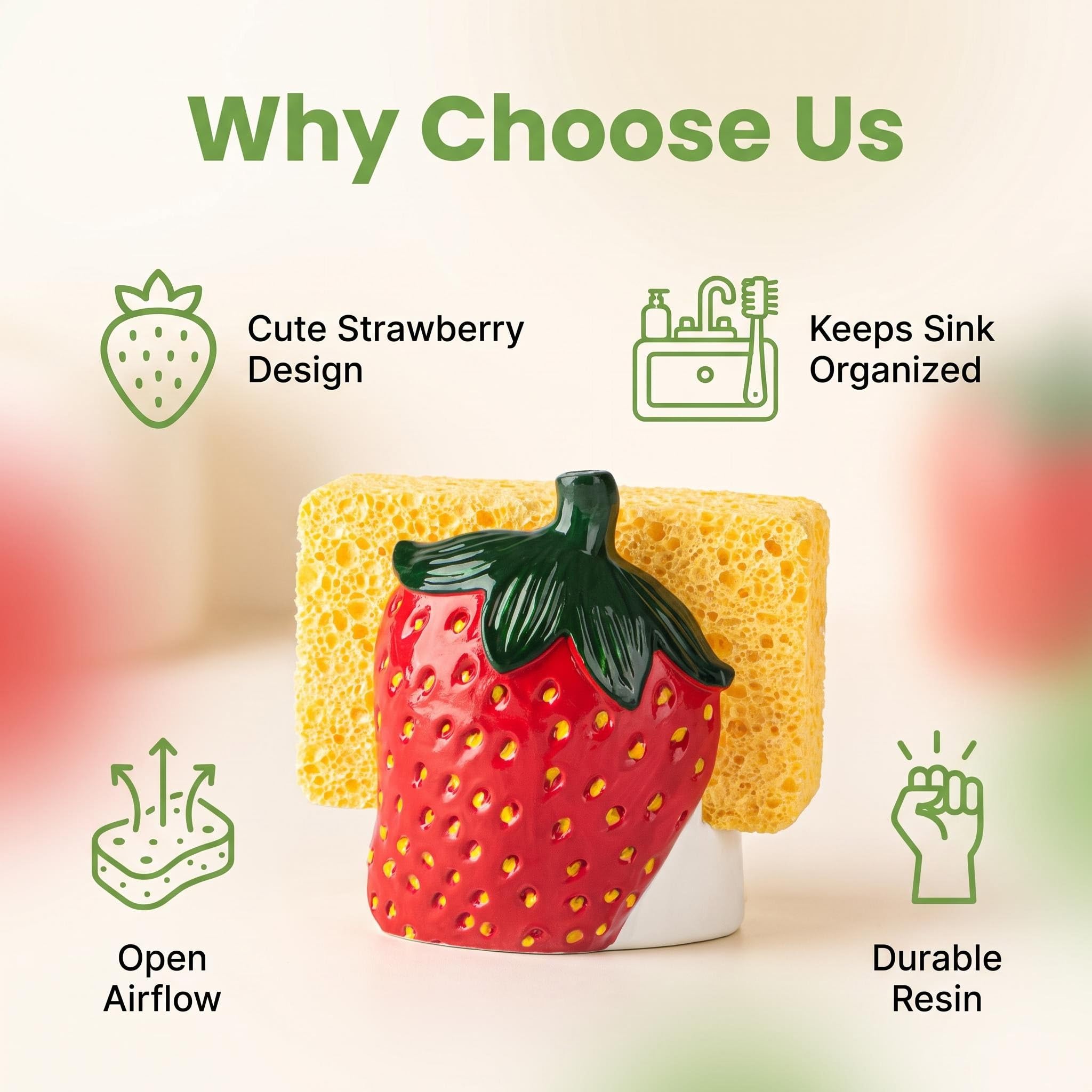 Strawberry Resin Sink Caddy - Keep Sponges Organized -2