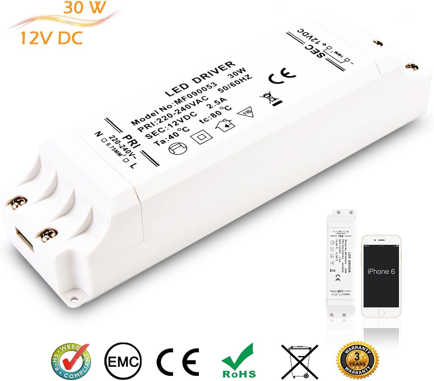 Liqoo® 30W DC 12V 2.5A LED Transformer Trafo Driver Power Supply for LED Bulbs Strip [Energy Class A+]