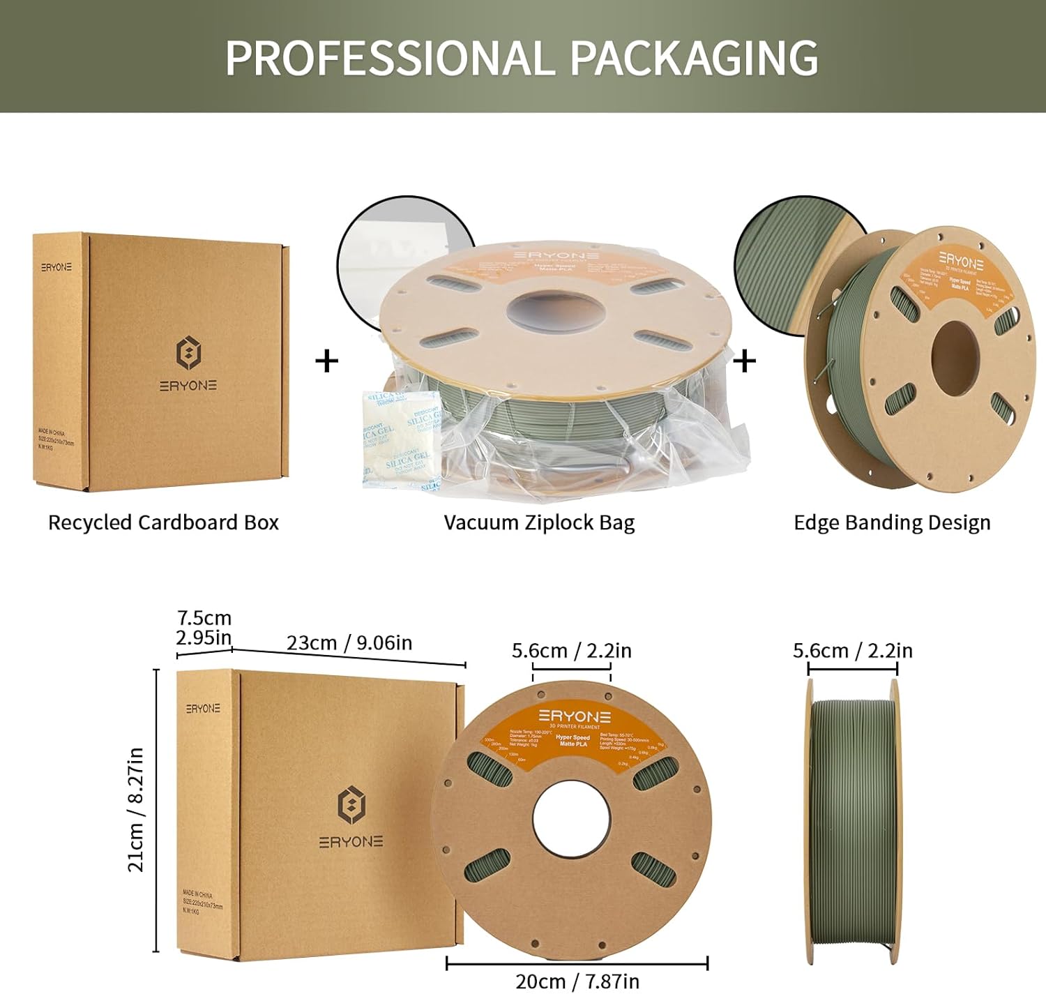 ERYONE High Speed Matte PLA Filament 1.75mm +/- 0.03mm, 30-500mm/s Rapid 3D Printing PLA Filament, Hyper Speed Matte PLA Filament Fit Most FDM Printer, 1kg (2.2LBS) / Spool, Olive Green