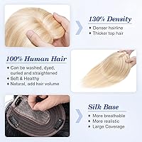 Vista 3 de Benehair Toppers de cabello humano real de 10 pulgadas para mujer, densidad del 130%, 4 x 4.7 pulgadas, base de seda hecha a mano, pelucas de Rubio