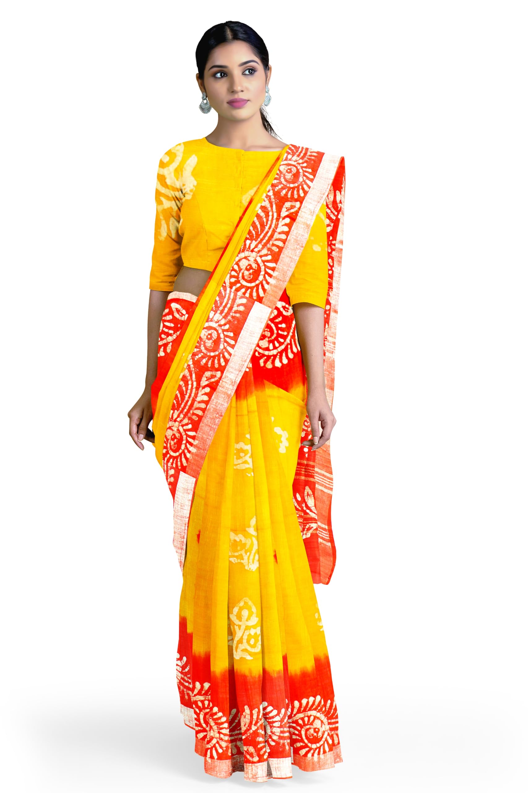 BENGAL HANDLOOM TRADITIONAL SOFT LILEN BATIK PRINT SAREE-picture-14