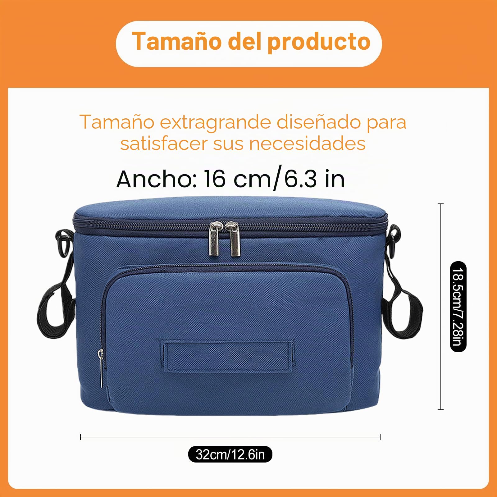 Bolsa Organizadora de Cochecitos, Bolso Carrito Universal, Impermeable Bolsa para Carro Bebe, con 2 Sujetavasos Portavasos Aislados y Espacio de Almacenamiento Grande, Para Biberones, Pañales (Azul)
