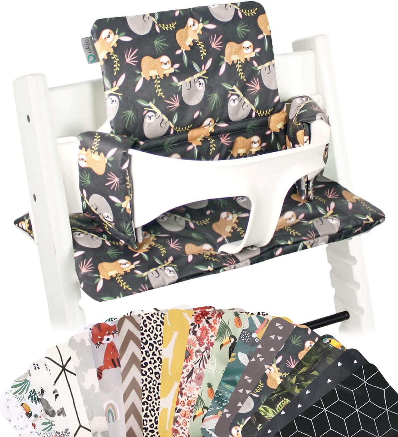 UKJE Cushion Compatible with Stokke Tripp Trapp - Soft Seat Cushion for Infants, Babies & Toddlers, High Chair Accessories, Cotton Fabric Insert, Easy to Install, Handmade in Europe (Sloth)