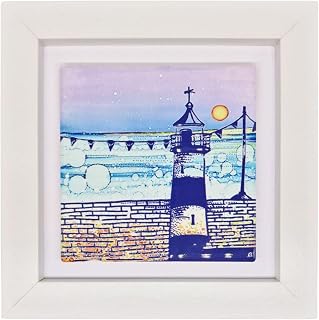 By Jo Crafts, lighthouse ceramic wall art, small framed wall art, housewarming, birthday gift, hand painted, home décor, framed picture,