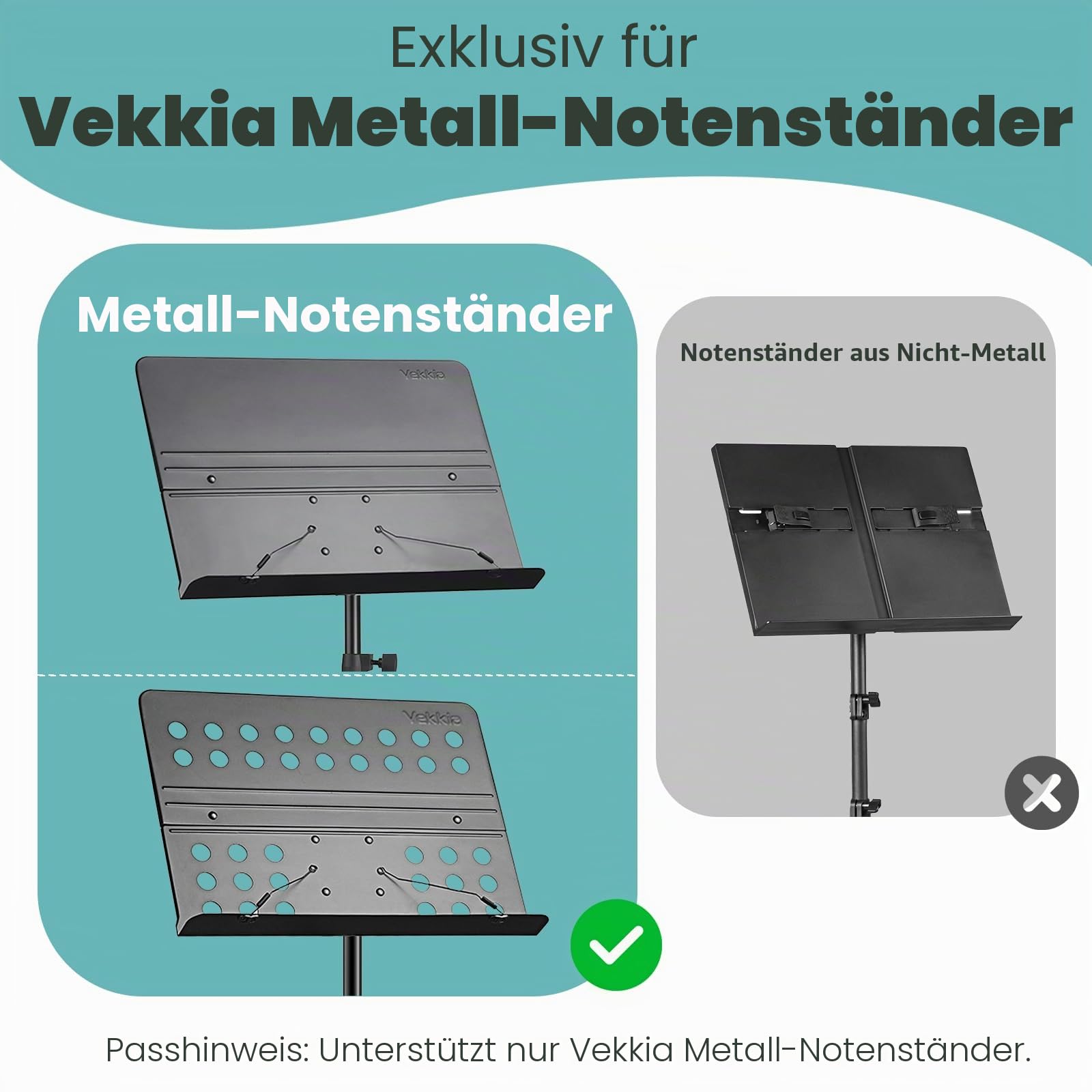 Vekkia Notenständer-Verlängerungen, Panel 21,6 cm × 31,8 cm (2 Stück), passend für Panel-Musikständer mit einer Breite von 51,8 cm oder weniger, max. montierte Breite 64 cm.