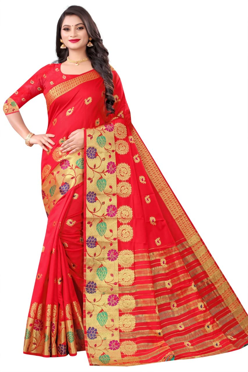 AADHYA SAREES - Women's Premium Powerloom Banarsi Silk With Hand Dyeing Material Saree with Running Blouse Piece