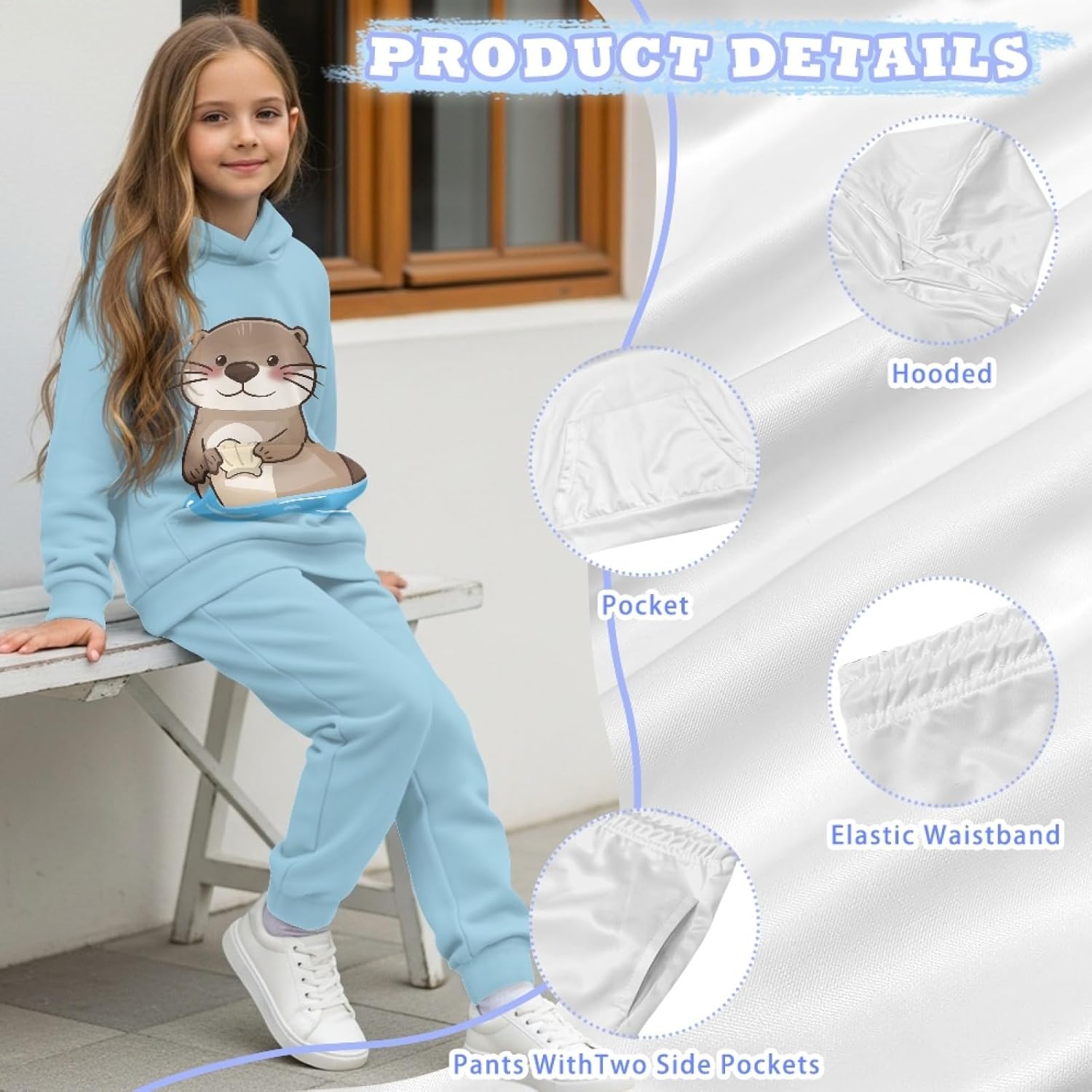 Girls Sweatsuit Casual Sweat Suits for Kids 5-12 Long Sleeve Tracksuit Sets Hoodie Sweatshirt and Jogger Pant