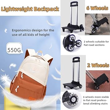 Boys Rolling Backpack with Wheels, Wheeled Trolley Bookbag for Kids | Elementary Students Roller Backpack, Available in 2Wheel & 6Wheel, Large Capacity Travel Bag for School & Short Trip