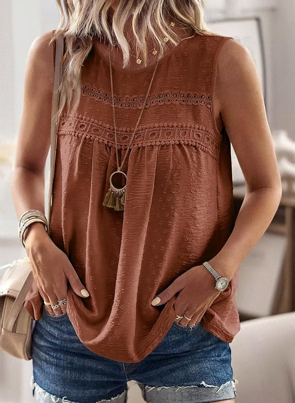 Falechay Womens Tank Tops Lace Hem Cute Dressy Casual Boho Outfits Orange M by Falechay - Used condition - Image 5