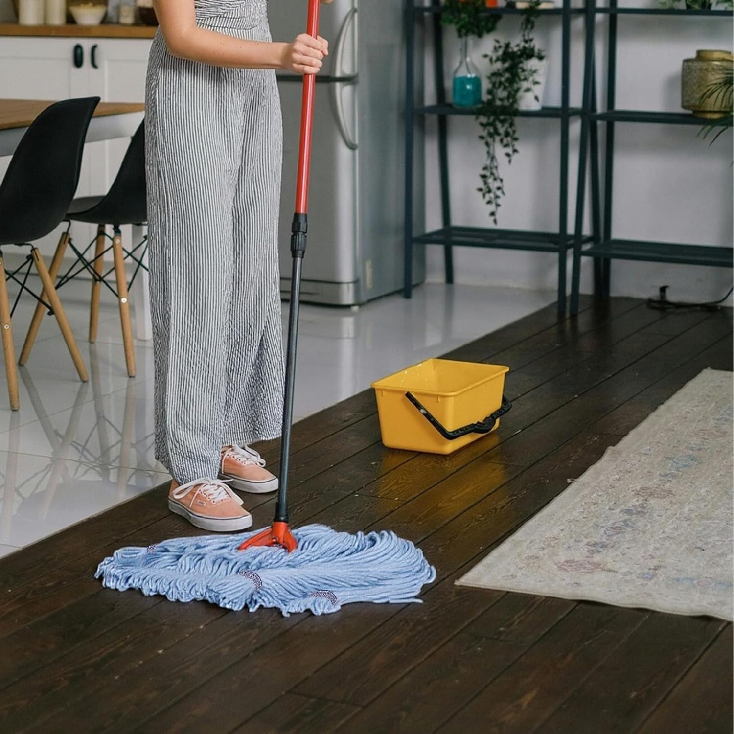 6 Pack Mop Head Replacement Commercial Heavy Duty Cotton Blue Mop Heads Replacement Reusable Looped End String Mop Refill for Industrial Residential Use