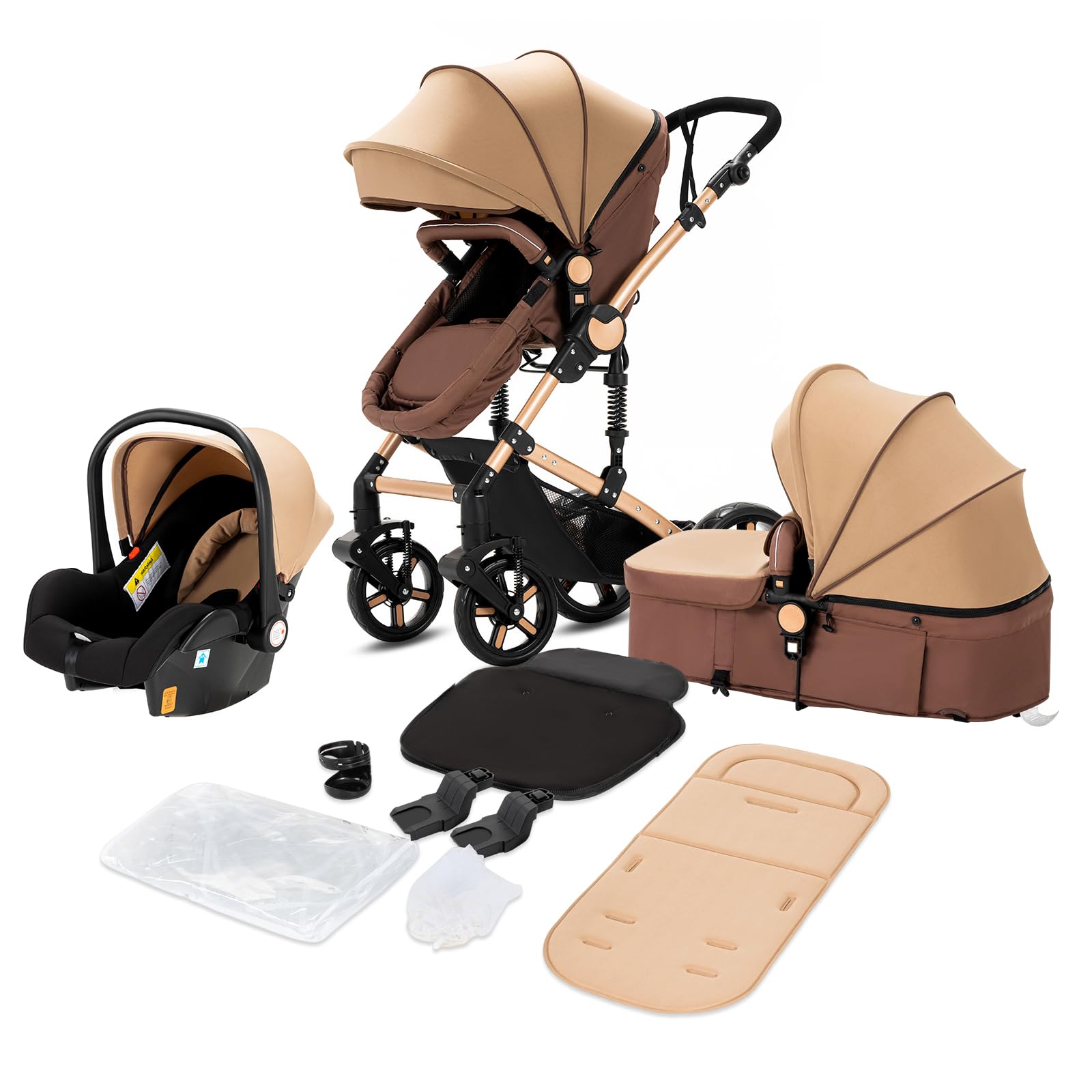 Magic ZC PU Leather 3 in 1 Pushchair Pram Travel System, Baby Stroller 3 in 1 with Reversible Two Pushing Modes, Newborn Infant Carriage One-Click Folding, Toddler Buggy Aluminum Frame (Black 518) — view 37