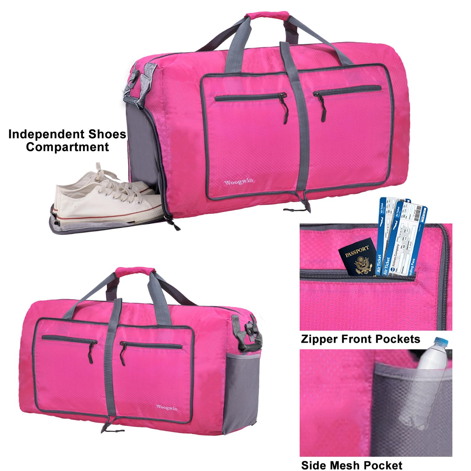 ehsbuy Faltbare Reisetasche für Damen und Herren, 60 l, wasserdicht, für Übernachtung, Wochenende, für Fitnessstudio, Gepäck, 100 l, Rosa, 100L, Casual