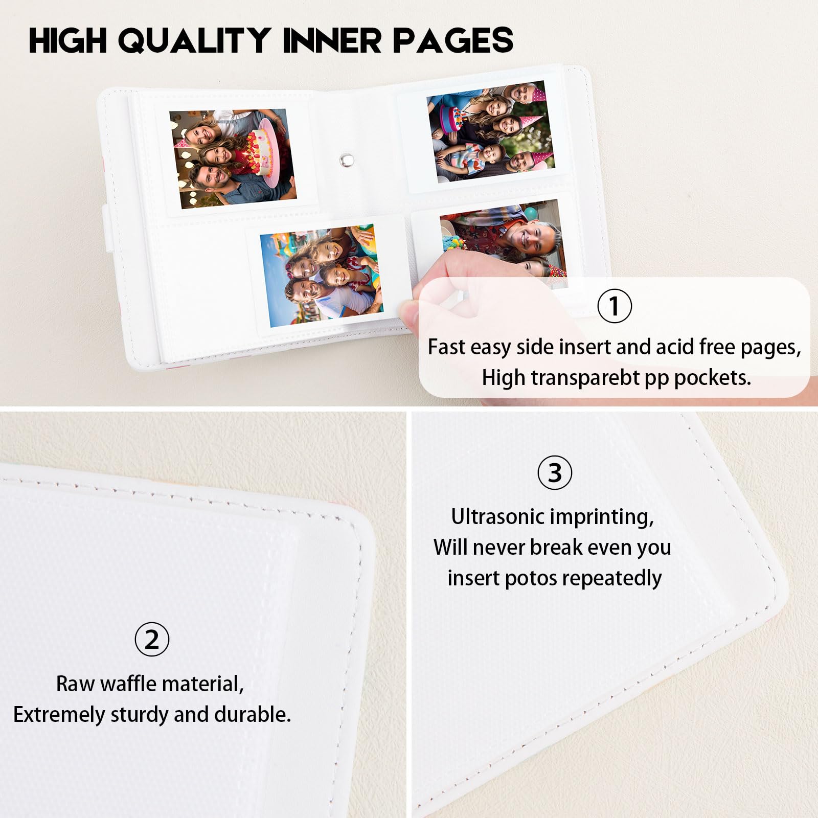 112 Pockets Photo Album for Fujifilm Instax Mini Camera, Small Album for Polaroid 2x3 Films, Leather Cover, 2x3 Photo Album for Instax Mini 12 11 9 40 90 8 7 Evo LiPlay Instant Camera (White)