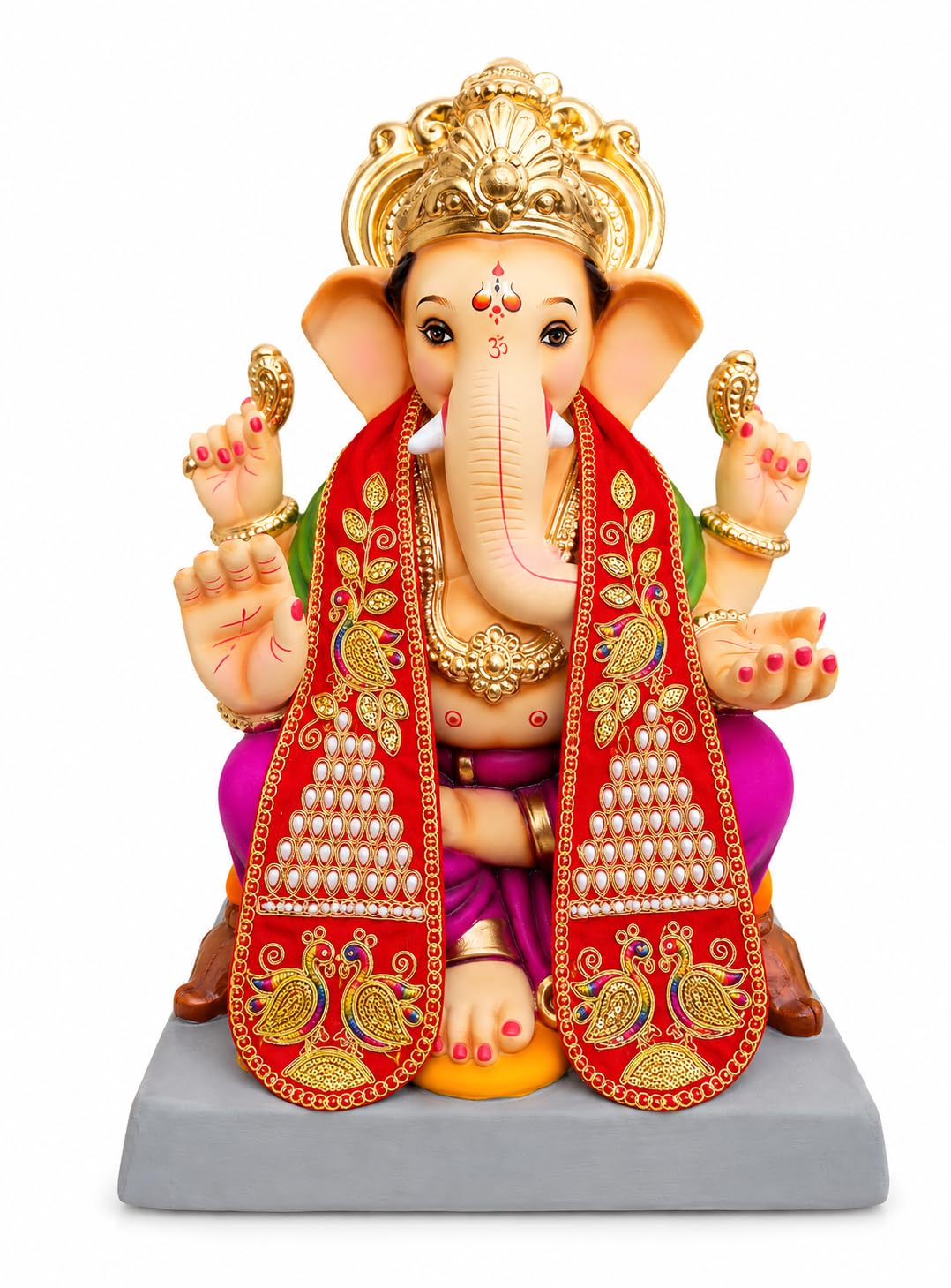 Ganpati Shela with Moti Design (Red), Khes, Patka, Uparna Dushala Vastra for Ganesh Chaturthi, Varalakshmi Vratam, Navratri, Durga Puja, Decoration Accessories for Idols, God Dress (1 Ft Idol)