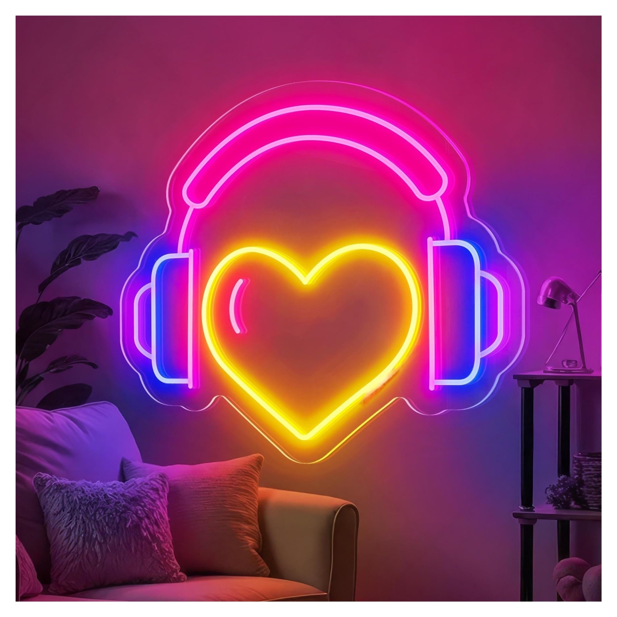 RONGCH Hanging Art Neon Signs DJ Headphone Neon Sign, Suitable for Game Room Decor with Brightness Adjustable 35cm