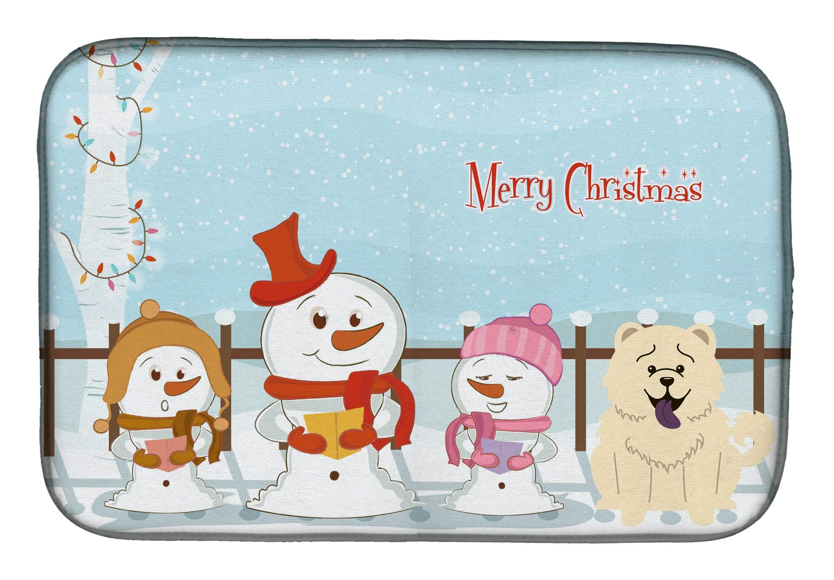 Tapis égouttoir microfibre Merry Christmas Carolers Chow White de cuisine absorbant
