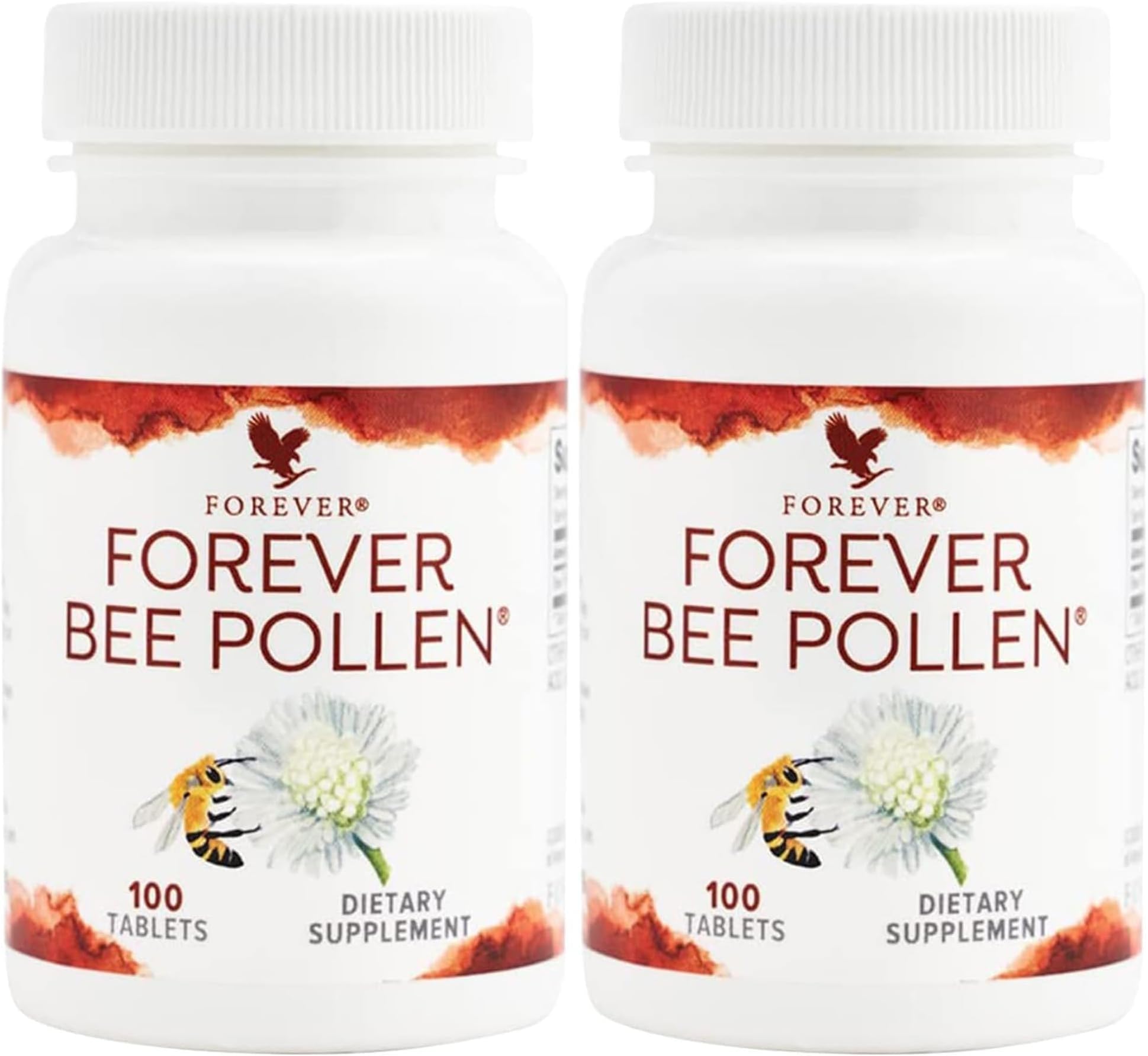 Forever Bee Pollen® tablets, 2 bottles, 100 counts, Bee Pollen Supplement, An Energy Pills for Natural Energy and Stamina, Most Pure Superfood in Every Tablet, 100% Natural Bee Pollen and Honey Flavor