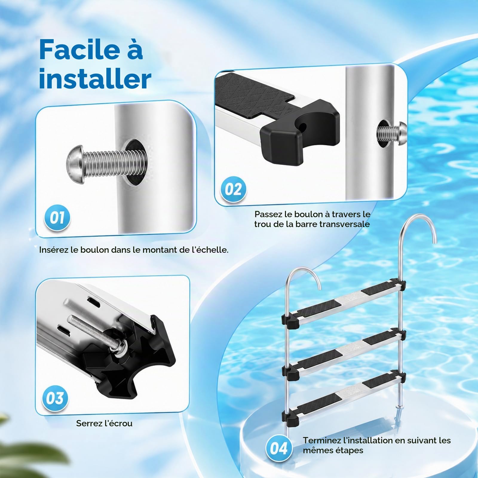 Marches D'échelle De Piscine, Lot De 2 Marches Antidérapantes Marche De Remplacement en Acier Inoxydable Pédale D'échelle Universelle Accessoire Antidérapant Pièces De Piscine
