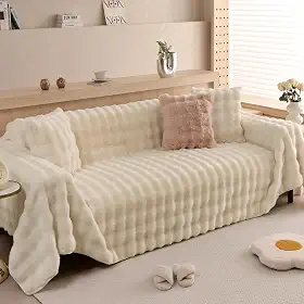 HANDONTIME Capa de sofá felpuda para cães e coelhos, pelúcia para sofá de cachorro, capa protetora de pele sintética para sofá seccional, aconchegante, lavável, para sala de estar, 180 cm x 118 cm,
