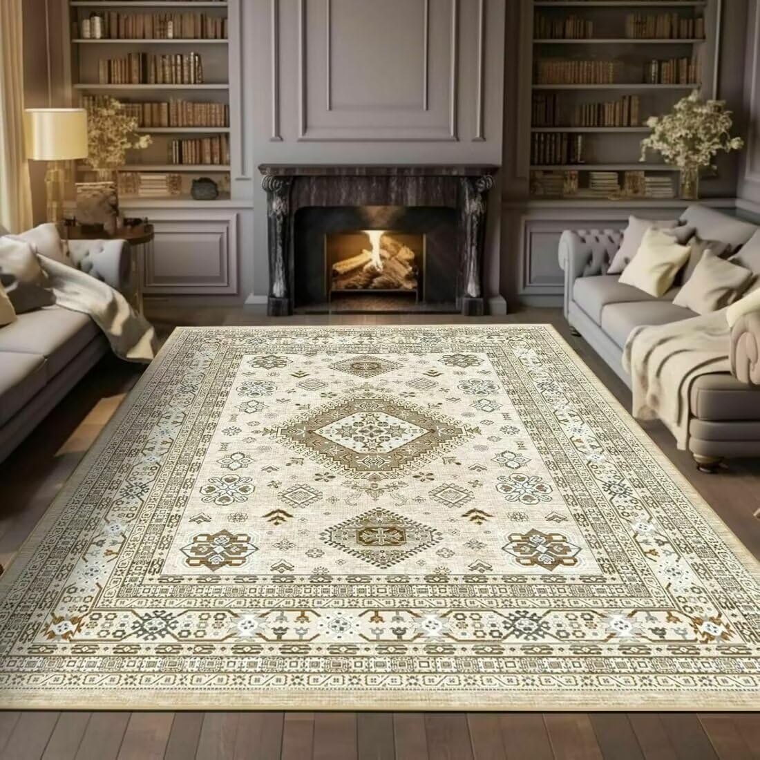 Tapis de salon classique 90x200cm lavable et antidérapant pour chambre moderne