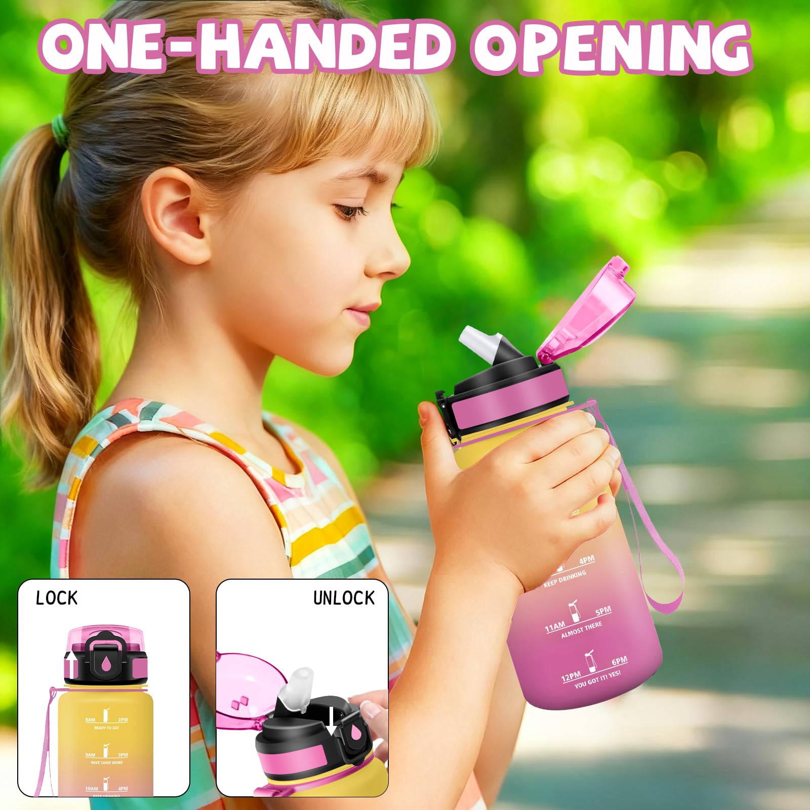 Grsta Borraccia Bambini, Borraccia 500 ml, Senza Perdite, Borraccie con Cannuccia, Facile da Pulire, Borraccie Motivazionale, con Slogan Motivazionale, Borracce per Scuole, Campeggio, Corsa