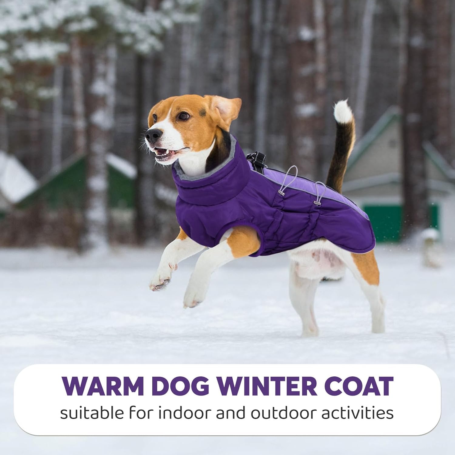IDOMIK Warm Dog Coat with Harness, Waterproof Reflective Dog Jackets for Small Medium Large Dogs, Fleece High Collar Winter Jacket with Zipper, Pet Winter Snowsuit Clothes for Cold Weather,Purple 3XL