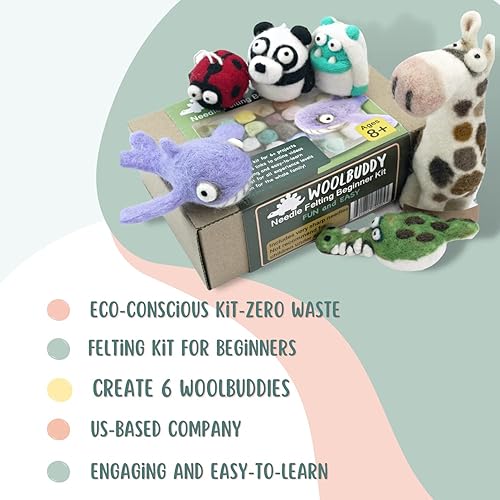 Miniatura 4 de Woolbuddy Kit de fieltro de aguja, kit de fieltro para principiantes, herramientas de fieltro incluidas, 40 lana de fieltro de colores, mini