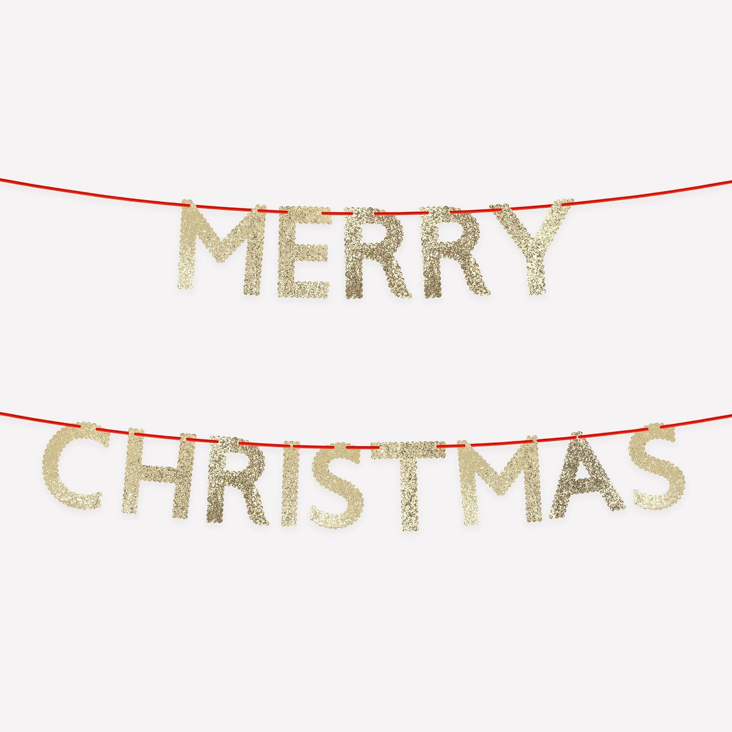 Meri Meri Glitter Scallop Merry Christmas Banner Set (Pack of 1), 2 Banner Set, 8.5' Strand with Excess Cord, Easy to Assemble, Reusable Christmas Hanging Decoration
