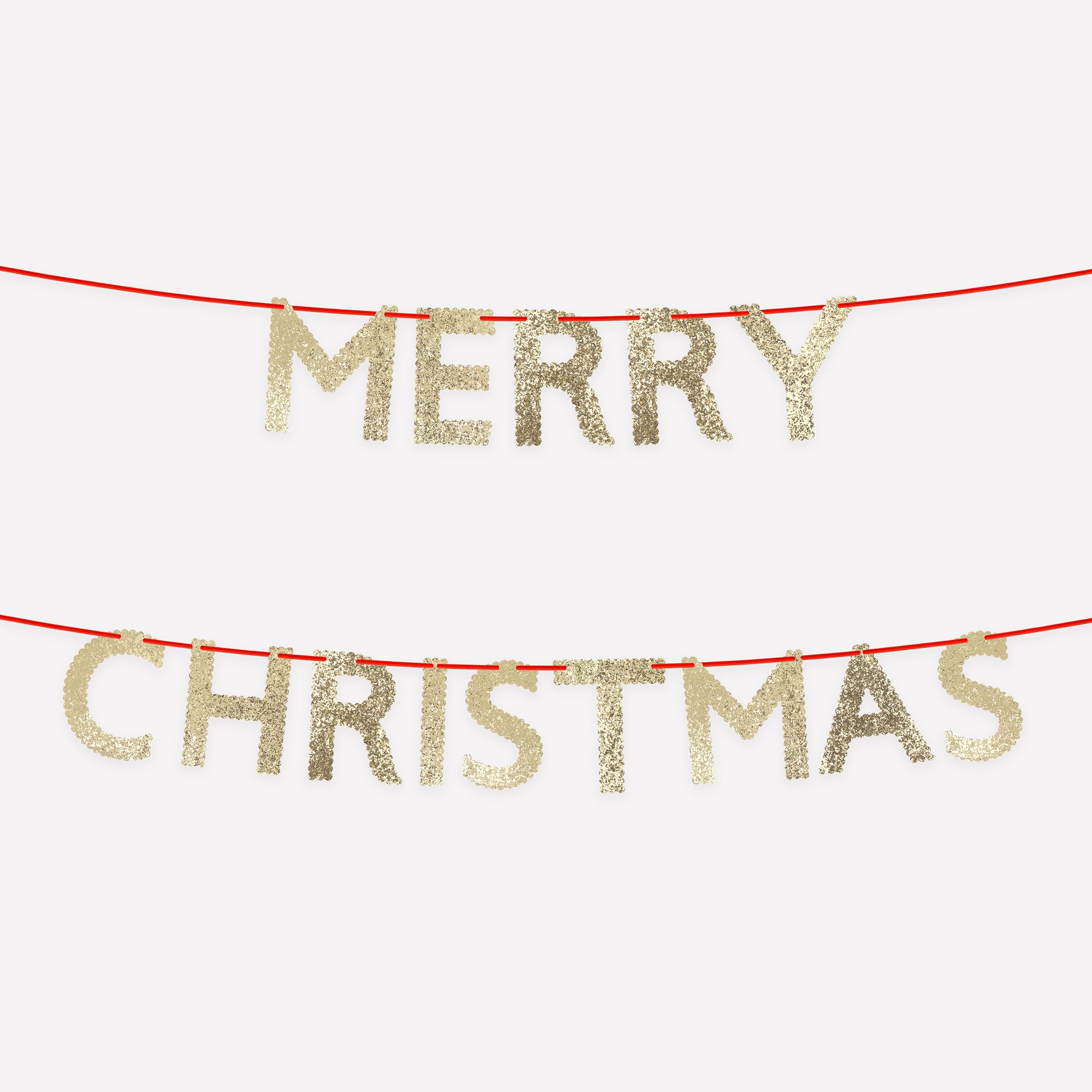 Glitter Scallop Merry Christmas Banner Set (Pack of 1), 2 Banner Set, 8.5' Strand with Excess Cord, Easy to Assemble, Reusable Christmas Hanging Decoration