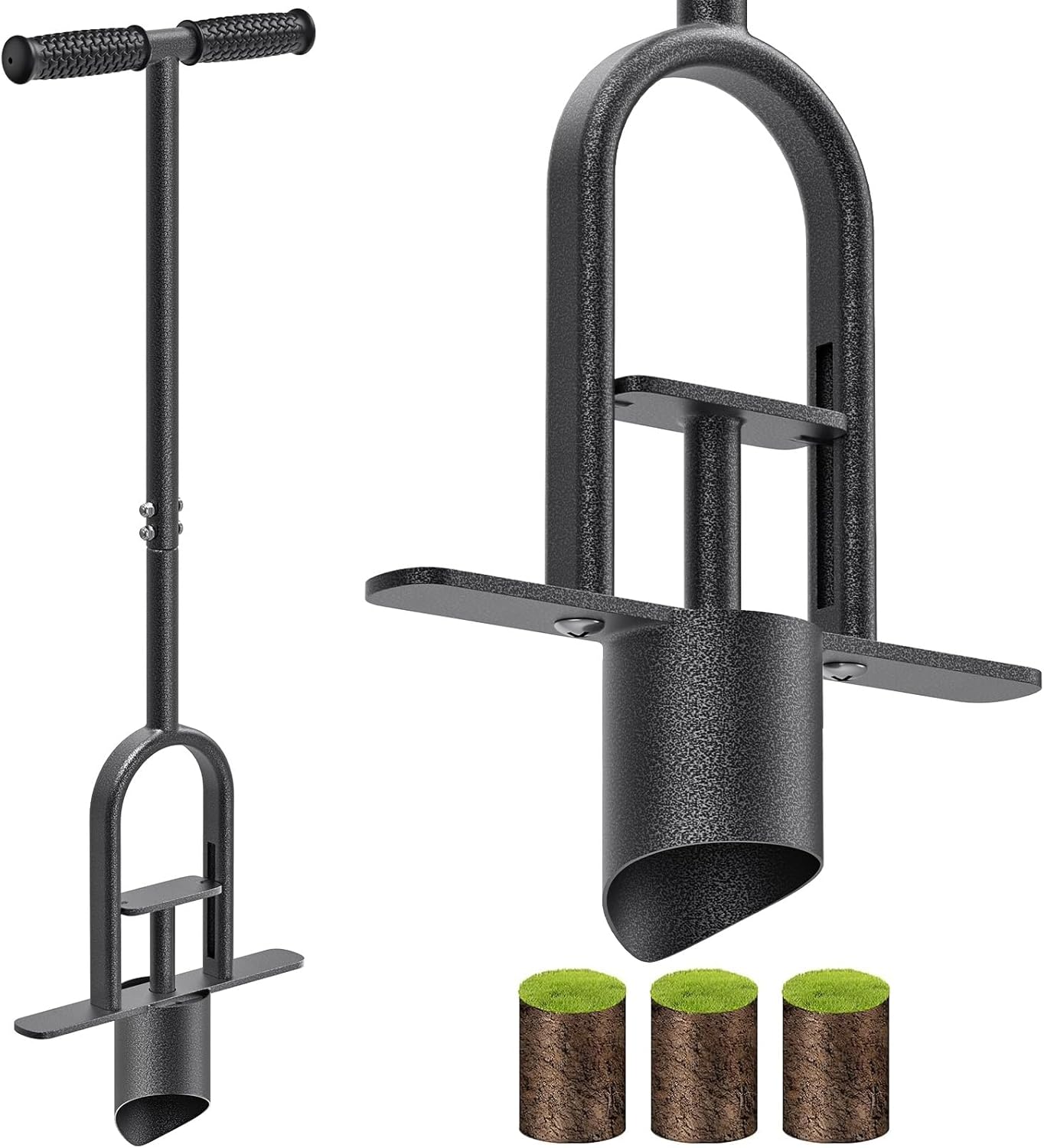 Heavy Duty Long Handled Bulb Planter Tool with Soft Rubber Grip, Garden Sod Plugger for Digging Holes, Turf Repair, Seedling Transplanting