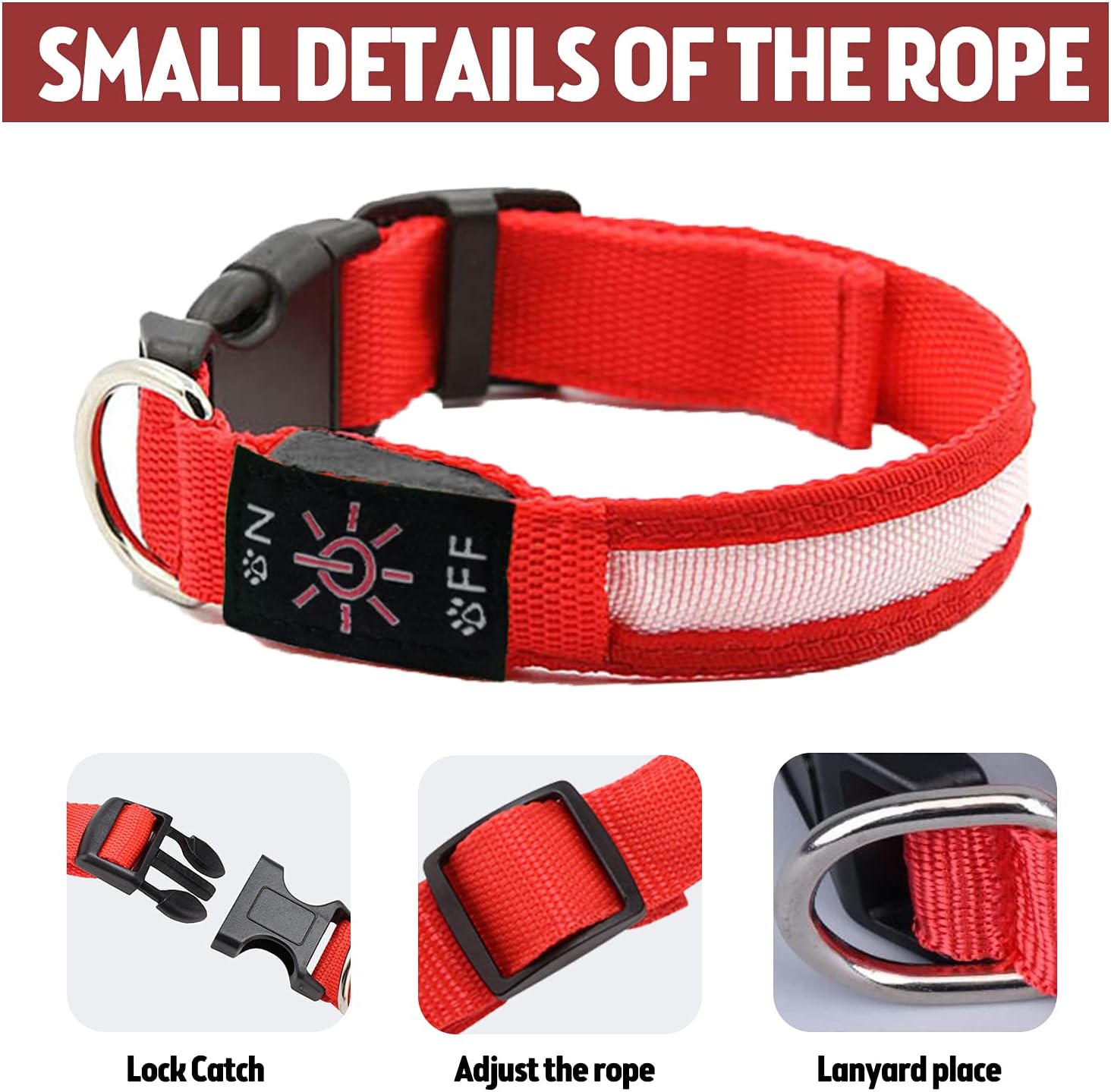 LED Dog Collar, Reflective Dog Collar, USB Rechargeable with 100% Waterproof Luminous Collar, Suitable for Medium and Large Dogs (Red, L)