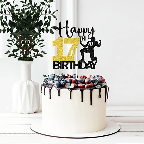 Miniatura 5 de Decoración para tartas de cumpleaños número 17 de fútbol, 17 años de edad, decoración de fiesta de cumpleaños con temática de rugby para niños