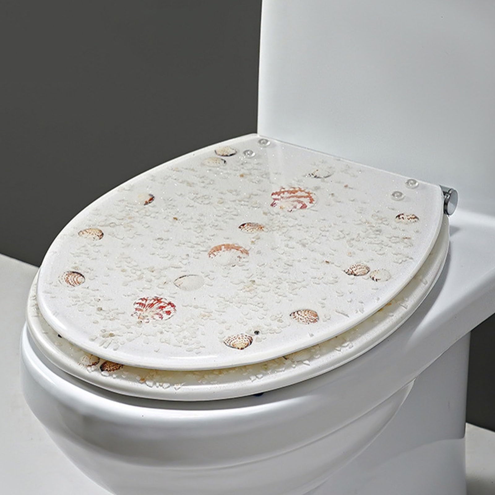 Giural F,Resin Toilet Seat with Clear Ocean Shells Cover - Quiet Close, Slow Close Toilet Seat, Quick Release, and Stainless Steel Hinges, Easy to Install and Clean, 3D Effects Ocean Series