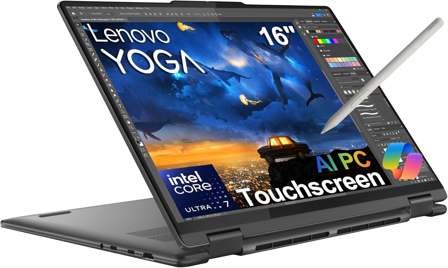Lenovo Yoga 7 7i 2-in-1 16" Touchscreen Business Laptop, Yoga Pen Stylus, Intel Ultra 7 155U,16GB RAM, 1TB SSD, Backlit, Fingerprint, Face ID, Creator, Designer, Thunderbolt 4, Win 11 Home, 2026 AI PC