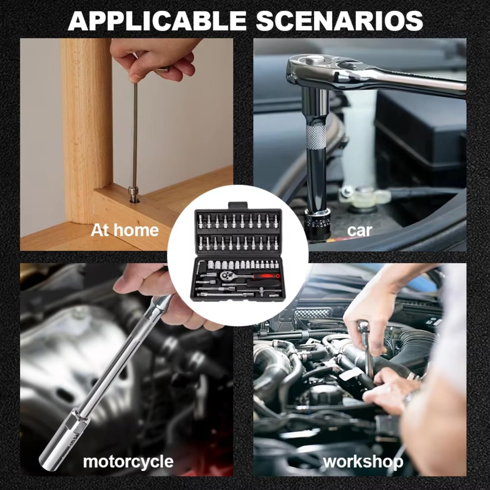 Maletín herramientas multiusos 46 Unids/set Herramientas Reparación Automóviles Llave Dinamométrica Trinquete Llave Inglesa Destornillador Multifuncional Para Combo Kits Coches