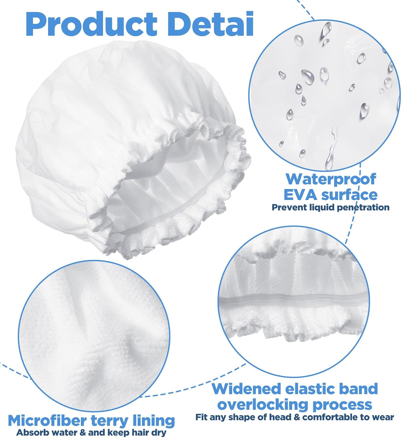 Terry Lined Shower Cap for Women, Reusable Double Layer Lined Shower Cap with Waterproof Elastic Band for All Hair Lengths, Home Spa Salon Use